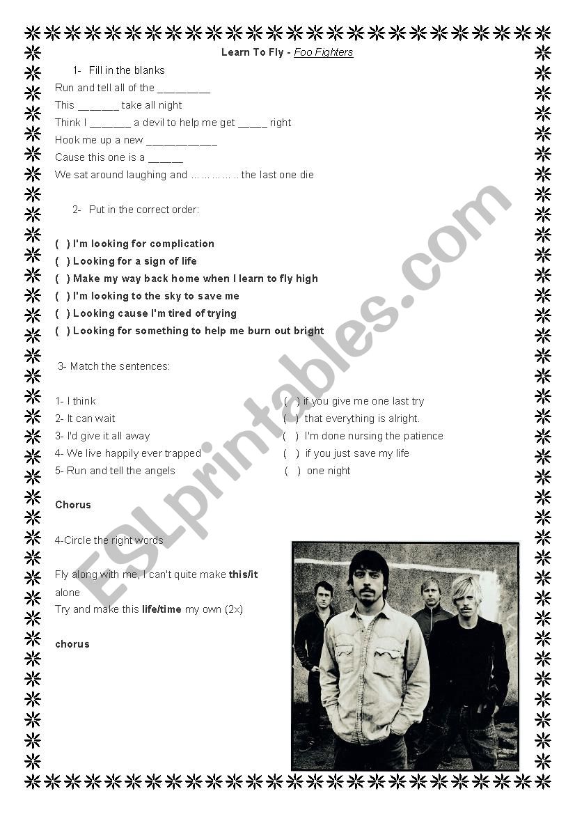 Song Activity My Hero Foo Fighters worksheet