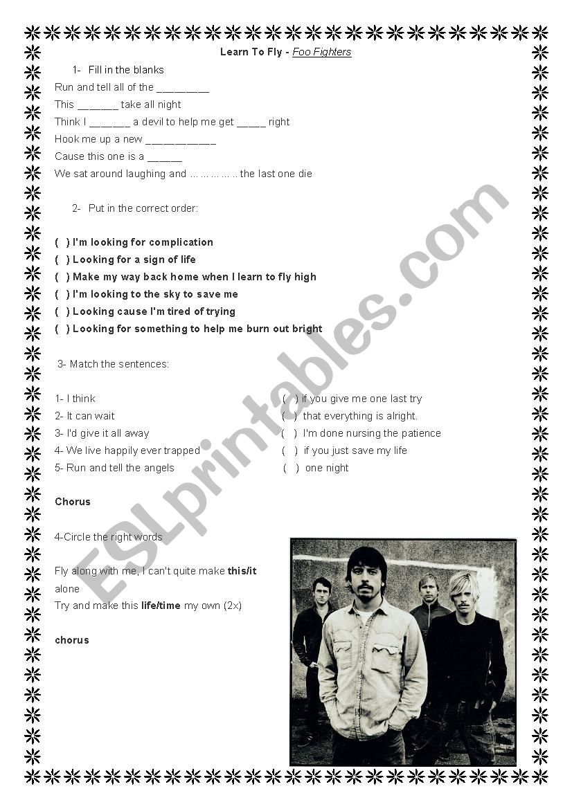 Song Worksheet - Foo Fighters, My Hero - ESL worksheet by LauraEBell