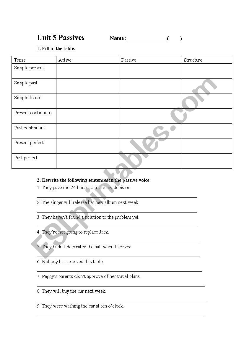 passive exercise worksheet