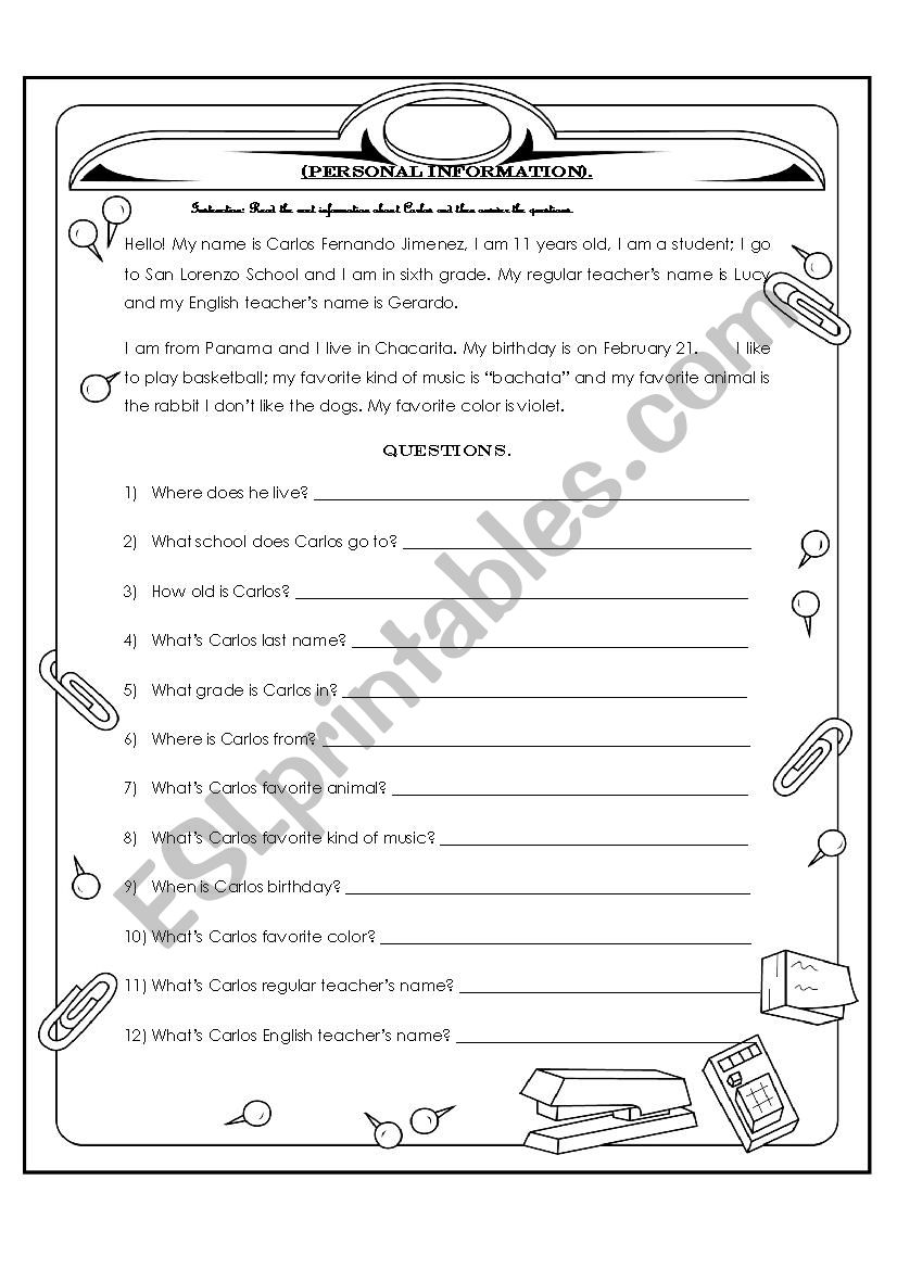 Personal Data //// Two pages worksheet