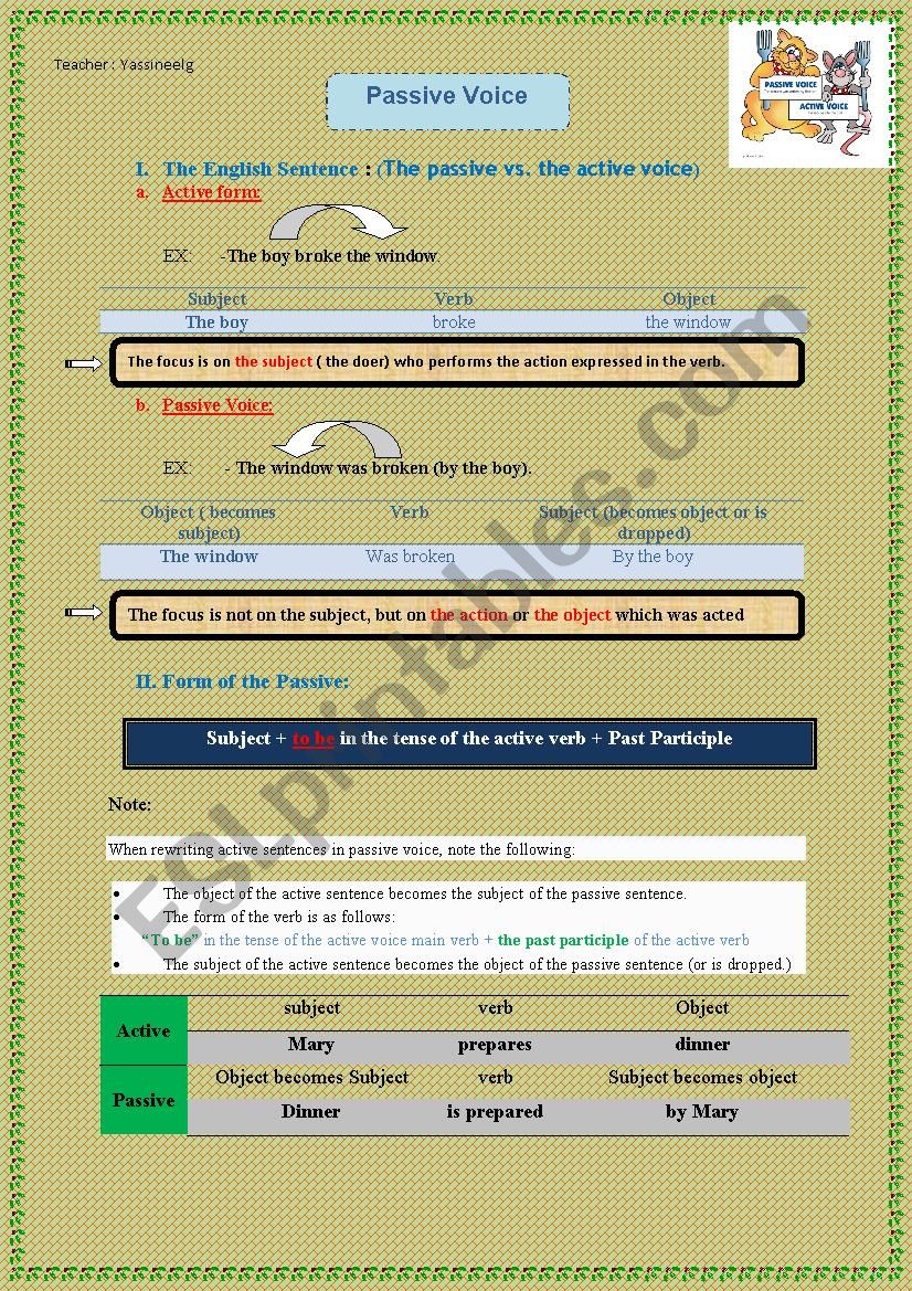 Passive Vs Active worksheet