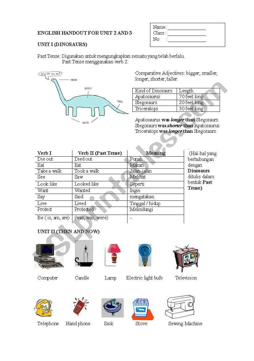 Dinosaurs and Inventions worksheet