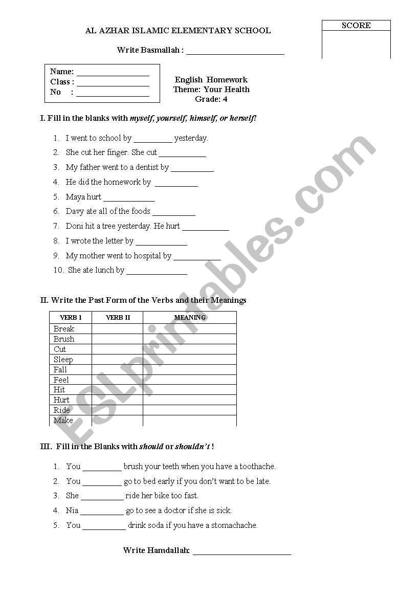 YOUR HEALTH worksheet