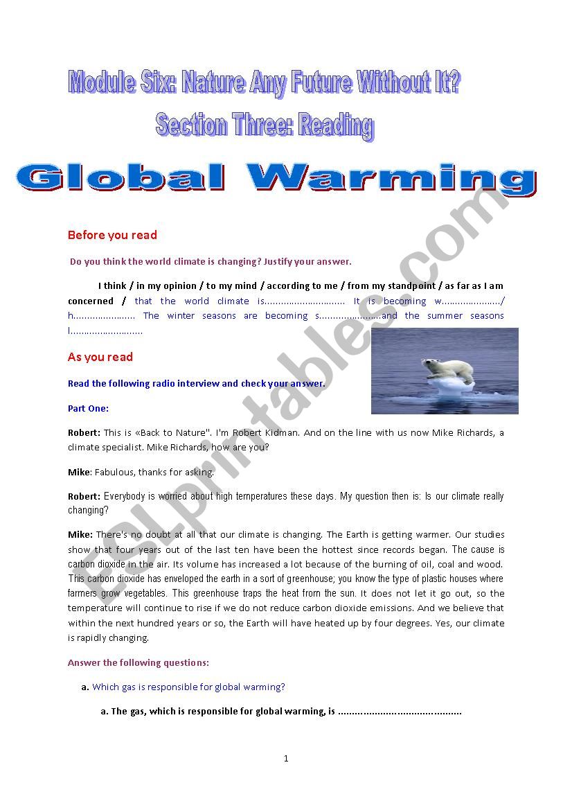 global warming worksheet