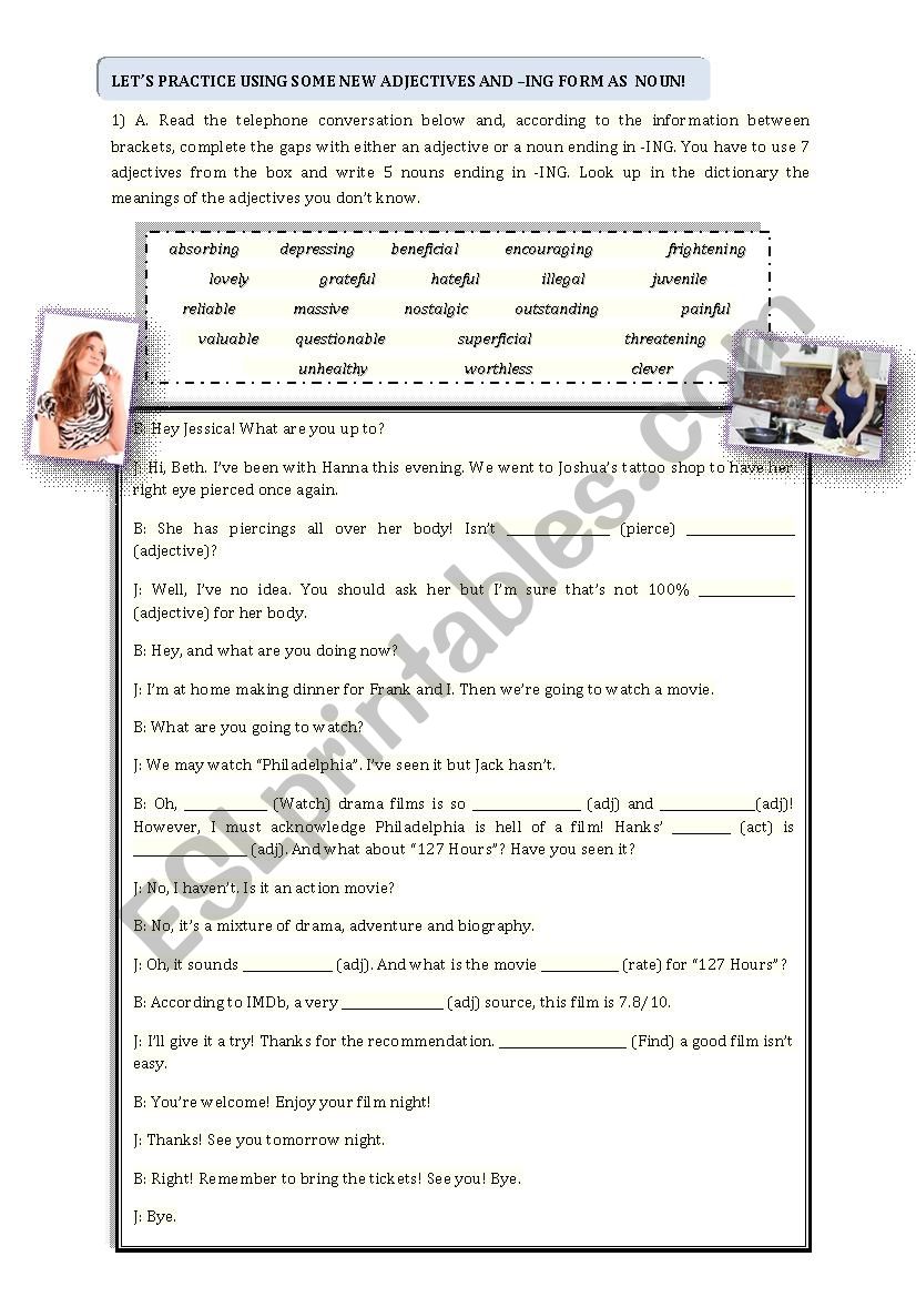-ing nouns + adjectives worksheet