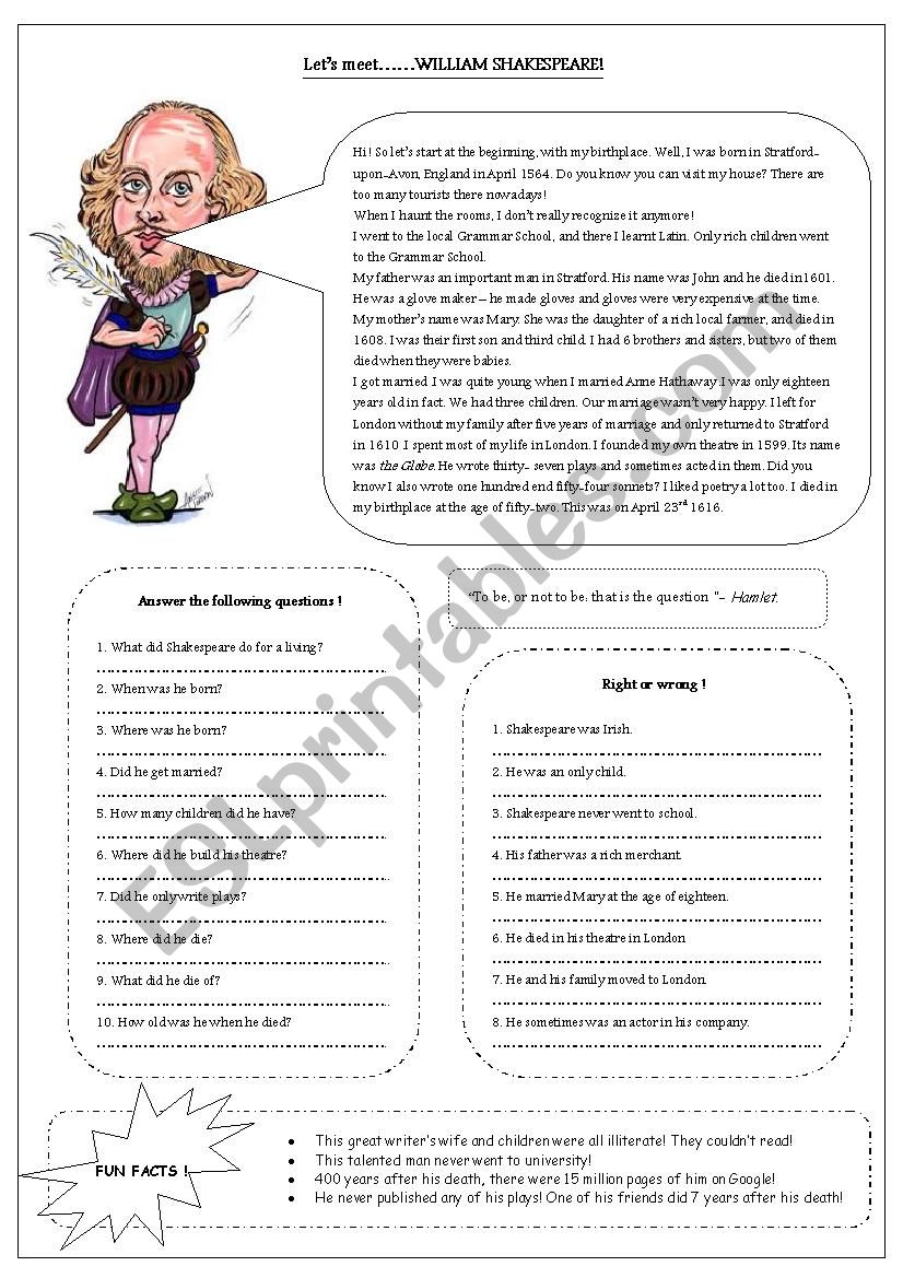 lets meet Shakespeare worksheet