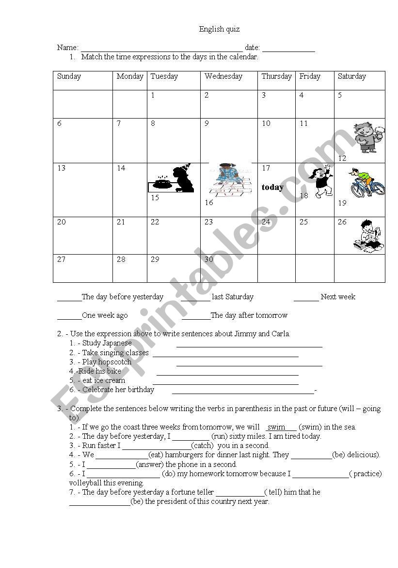 time expressions worksheet