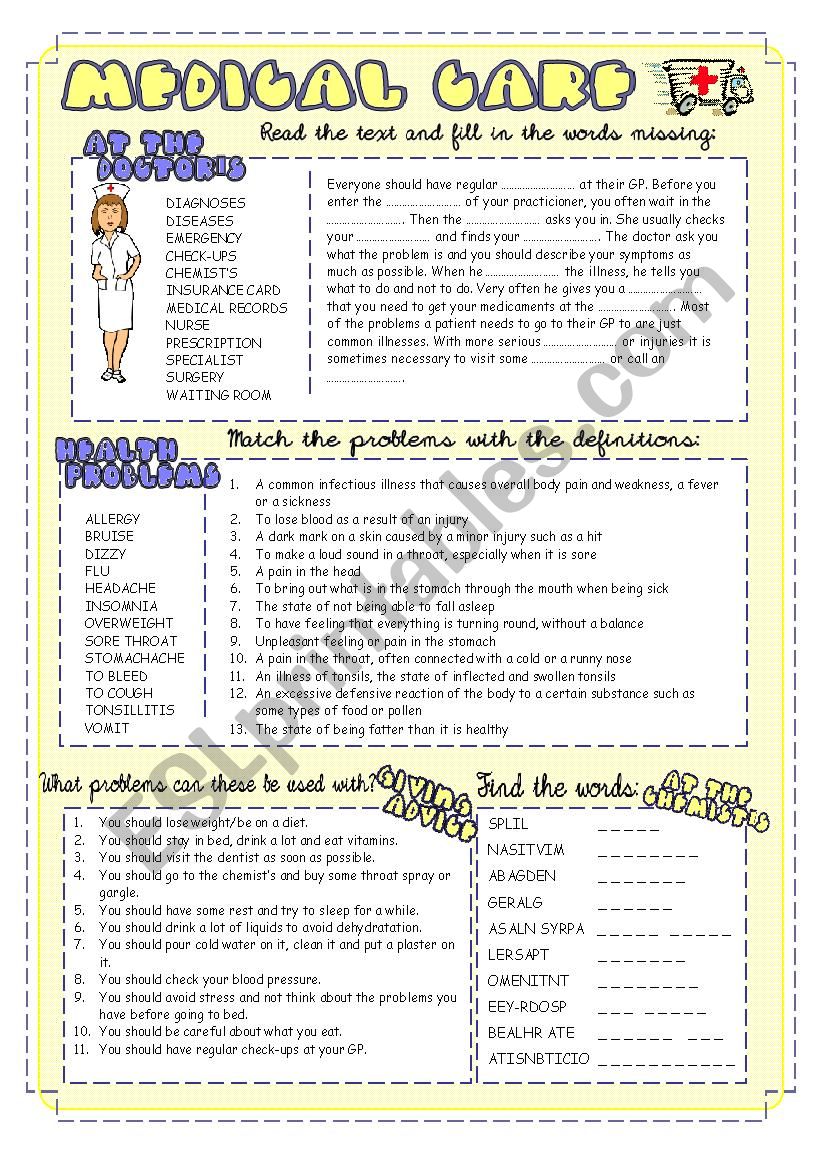 Medical Care worksheet