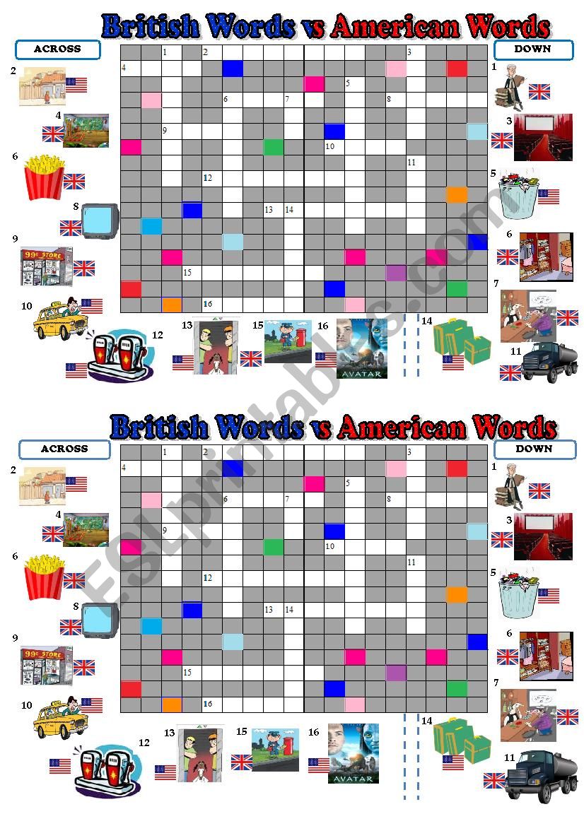 British English vs American English Crossword