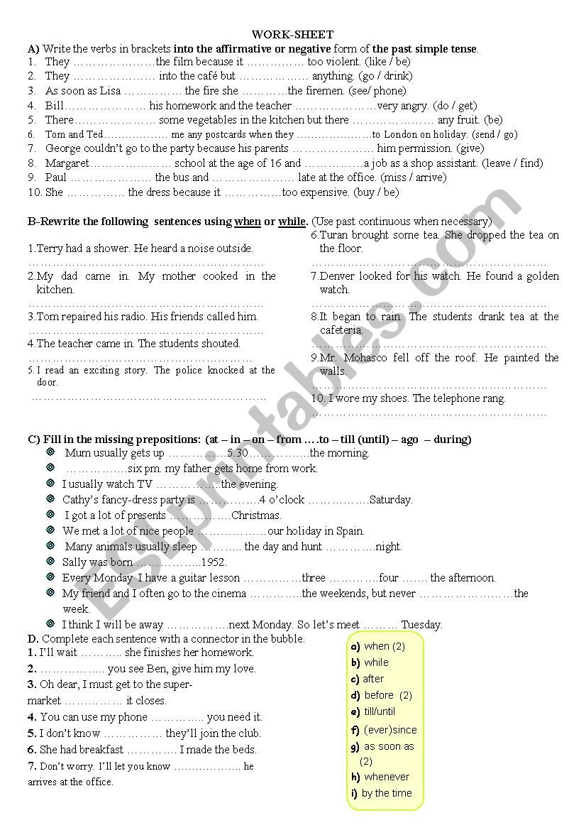 WORK-SHEET For Anatolian High School Grade 11 Students