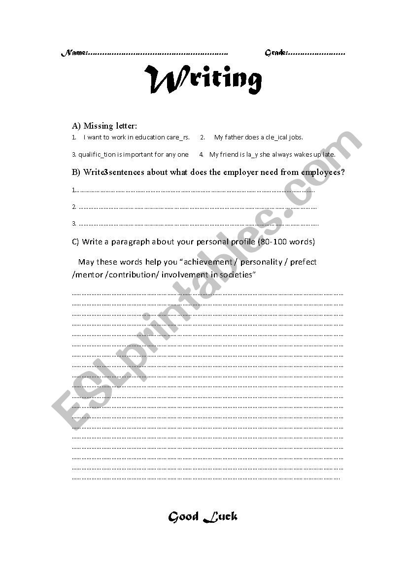 writing worksheet worksheet