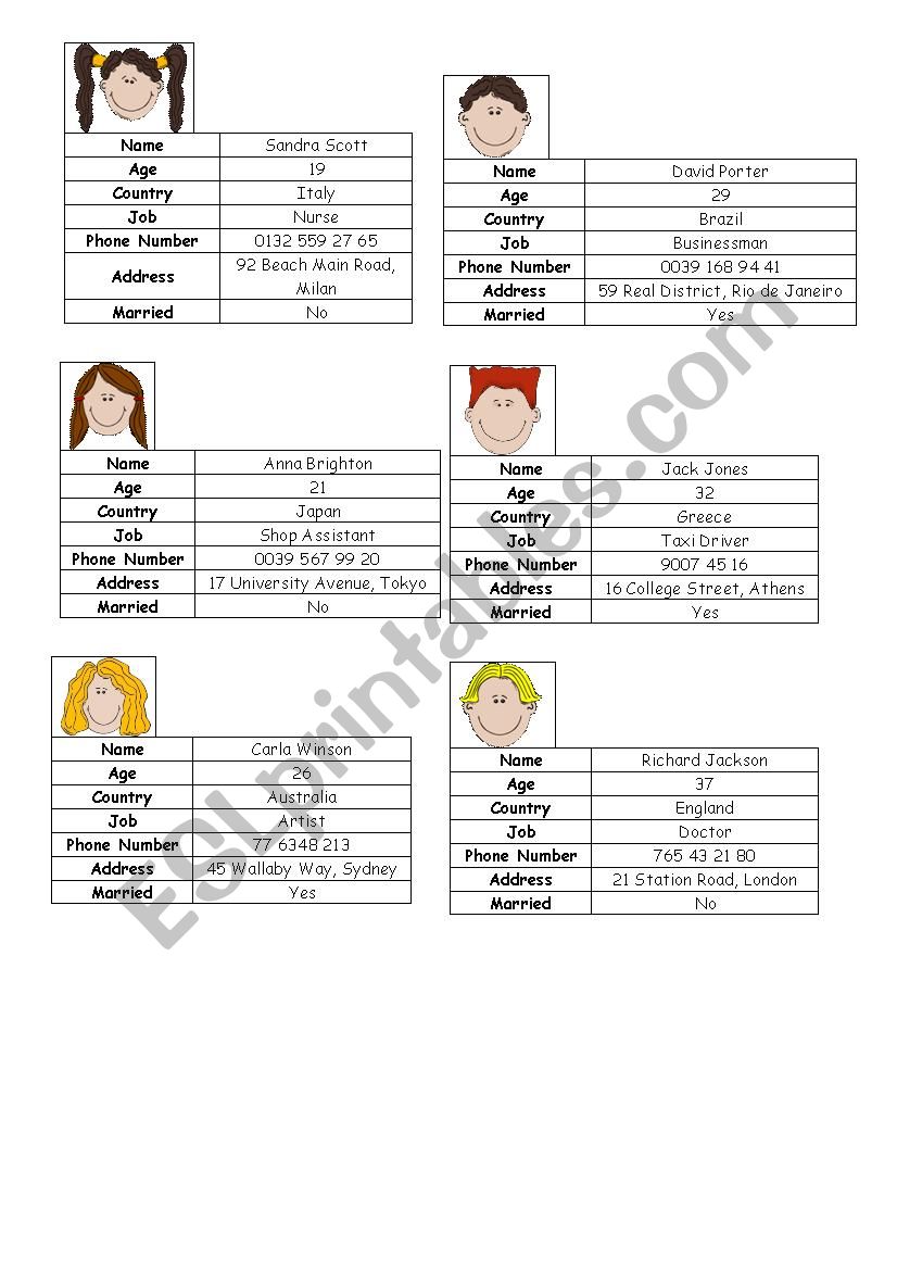 ID Cards worksheet