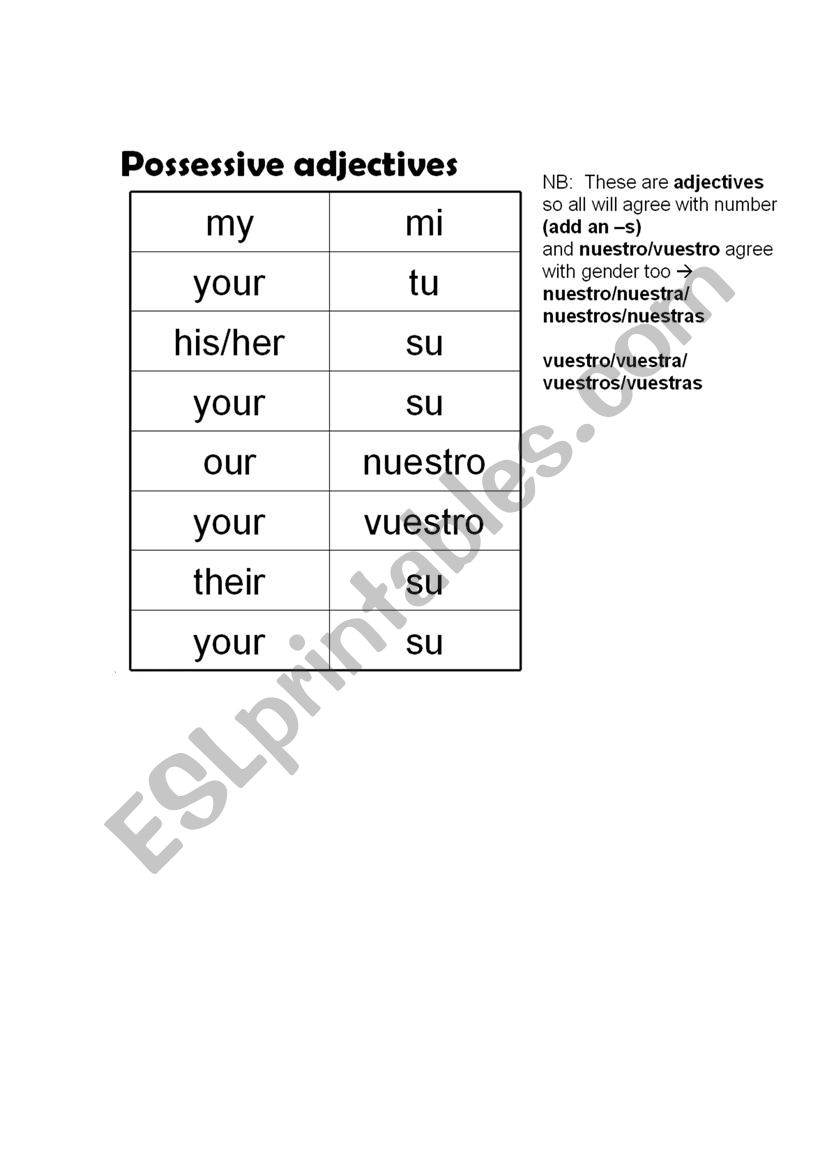 possesive pronouns worksheet