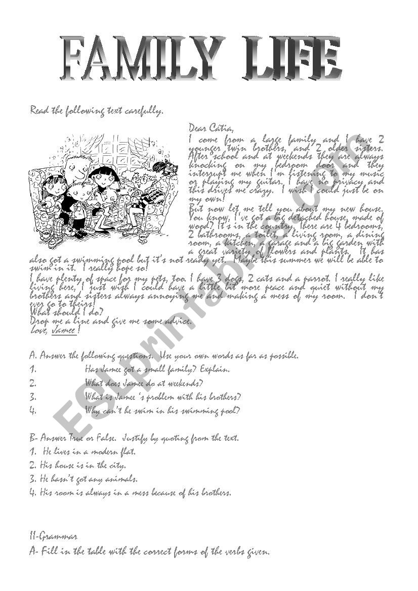 FAMILY LIFE worksheet