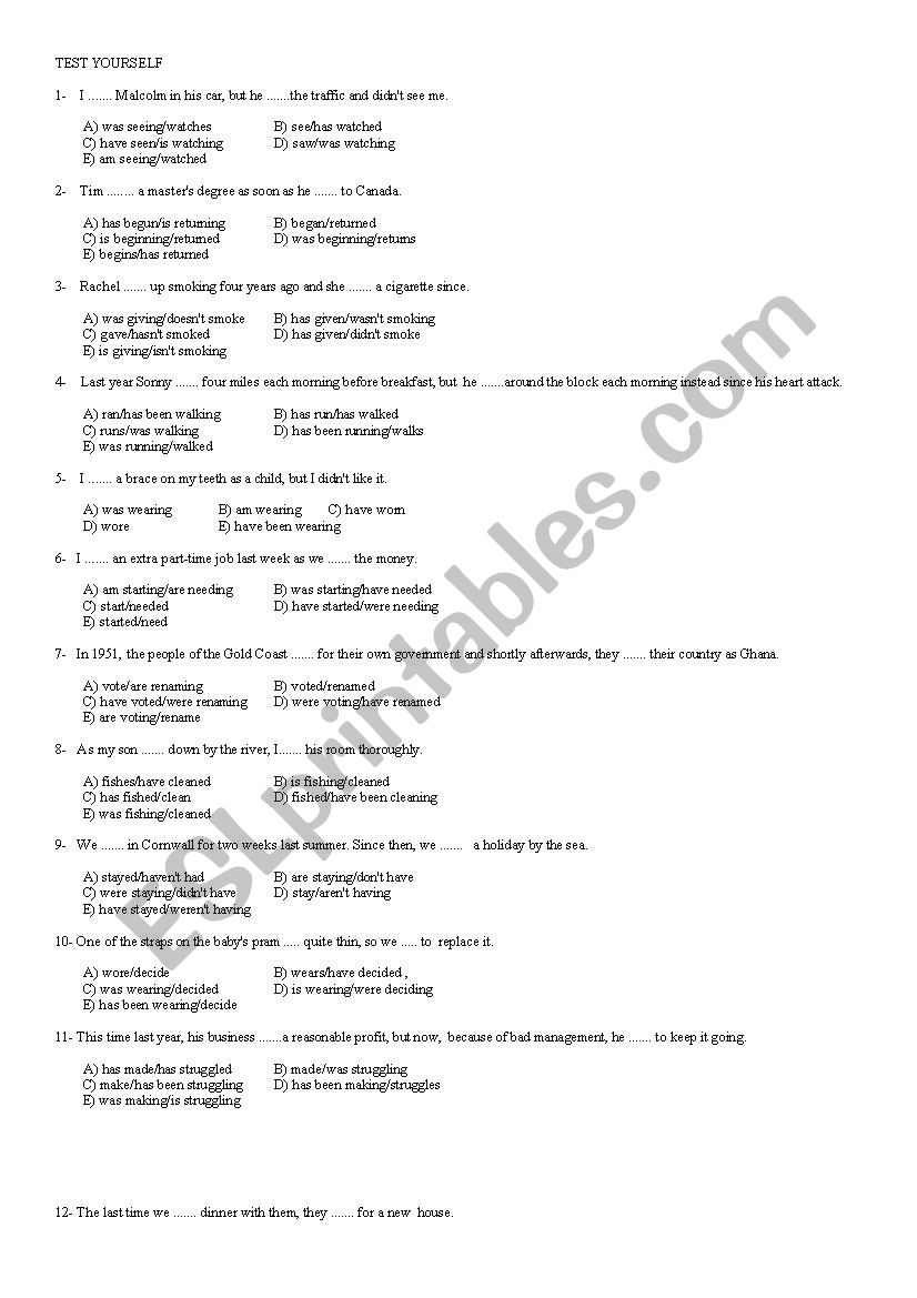 Mixed Tenses-Multiple Choice Test 1