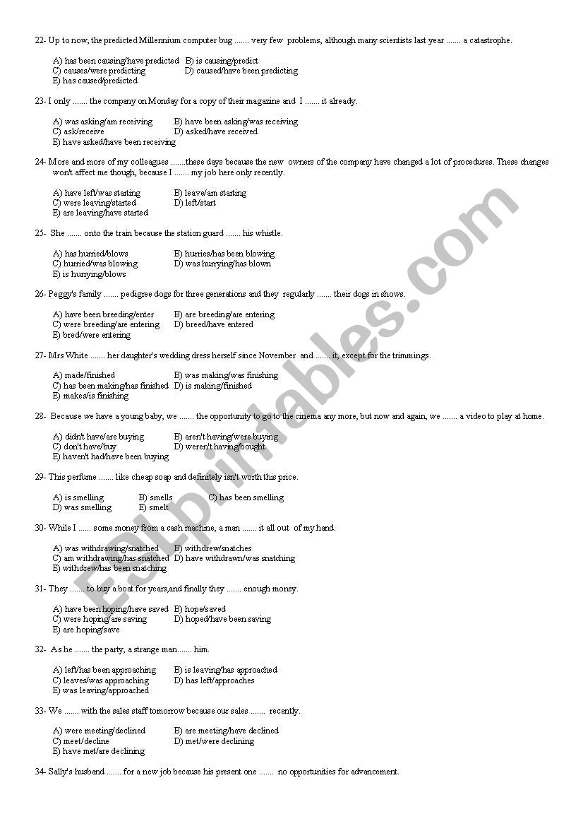 Mixed Tenses-Multiple Choice Test 2