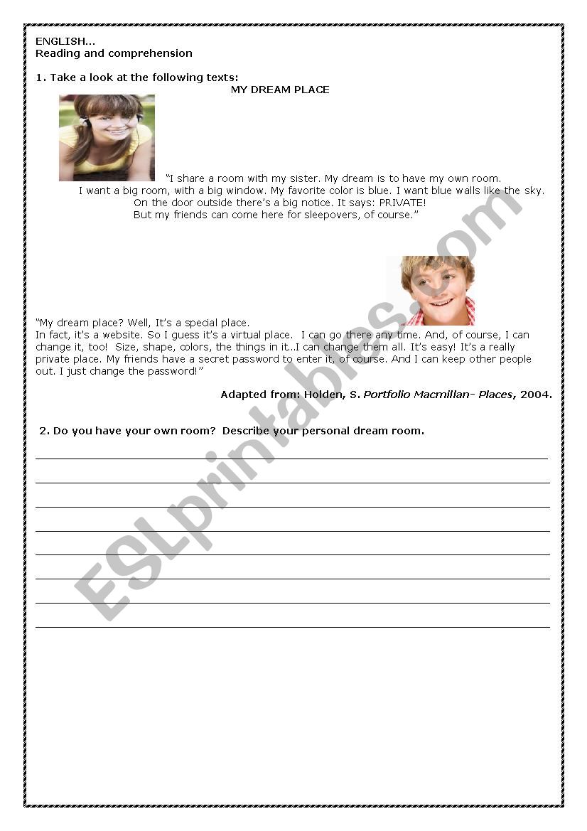 My dream place worksheet