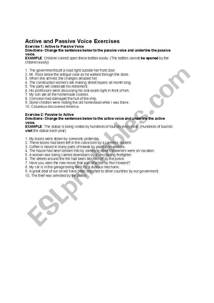 active and passive voice worksheet