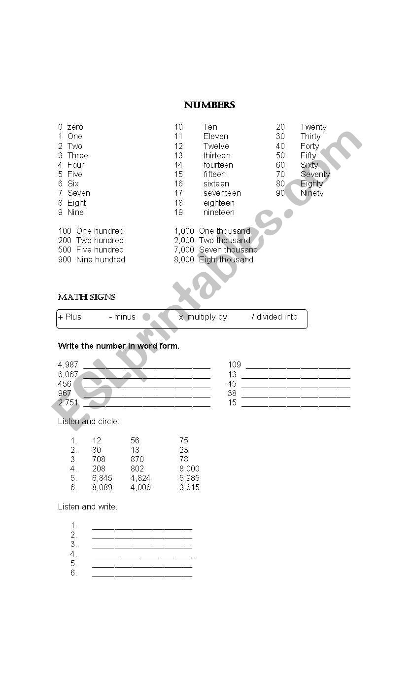 Numbers word and standard form