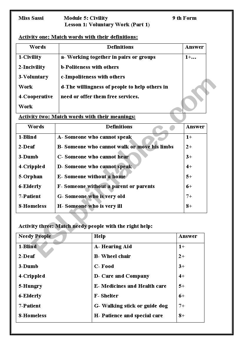 Lesson1:Voluntary Work (part1)