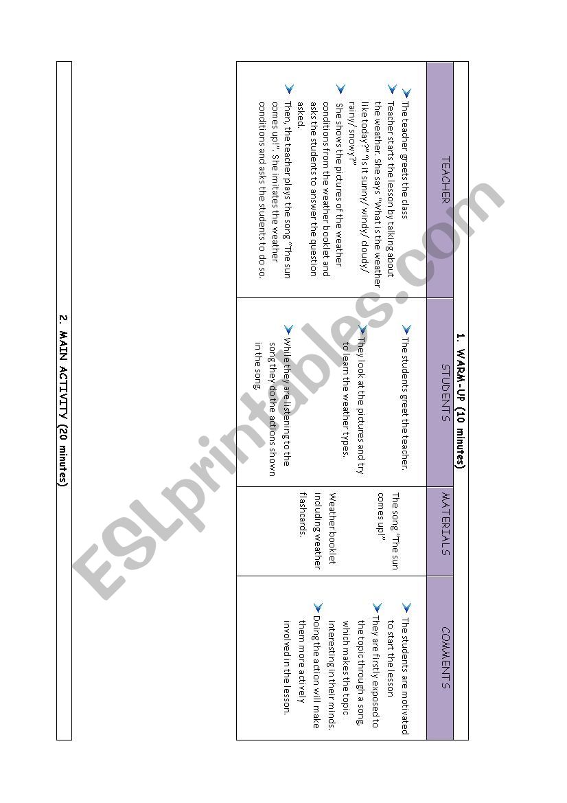 Lesson plan about the weather worksheet