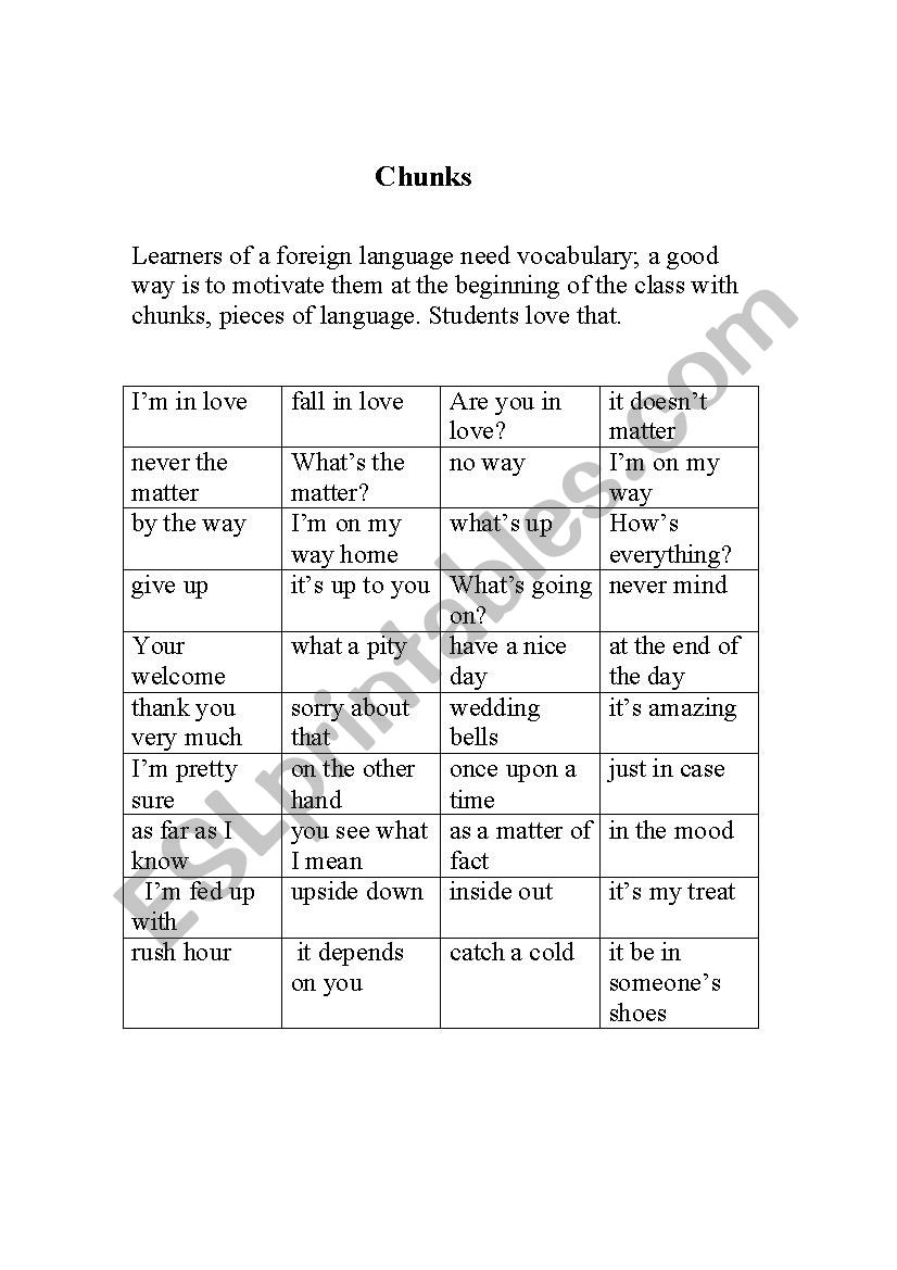 Chunks worksheet