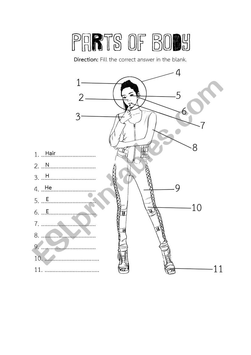 Parts of Body worksheet