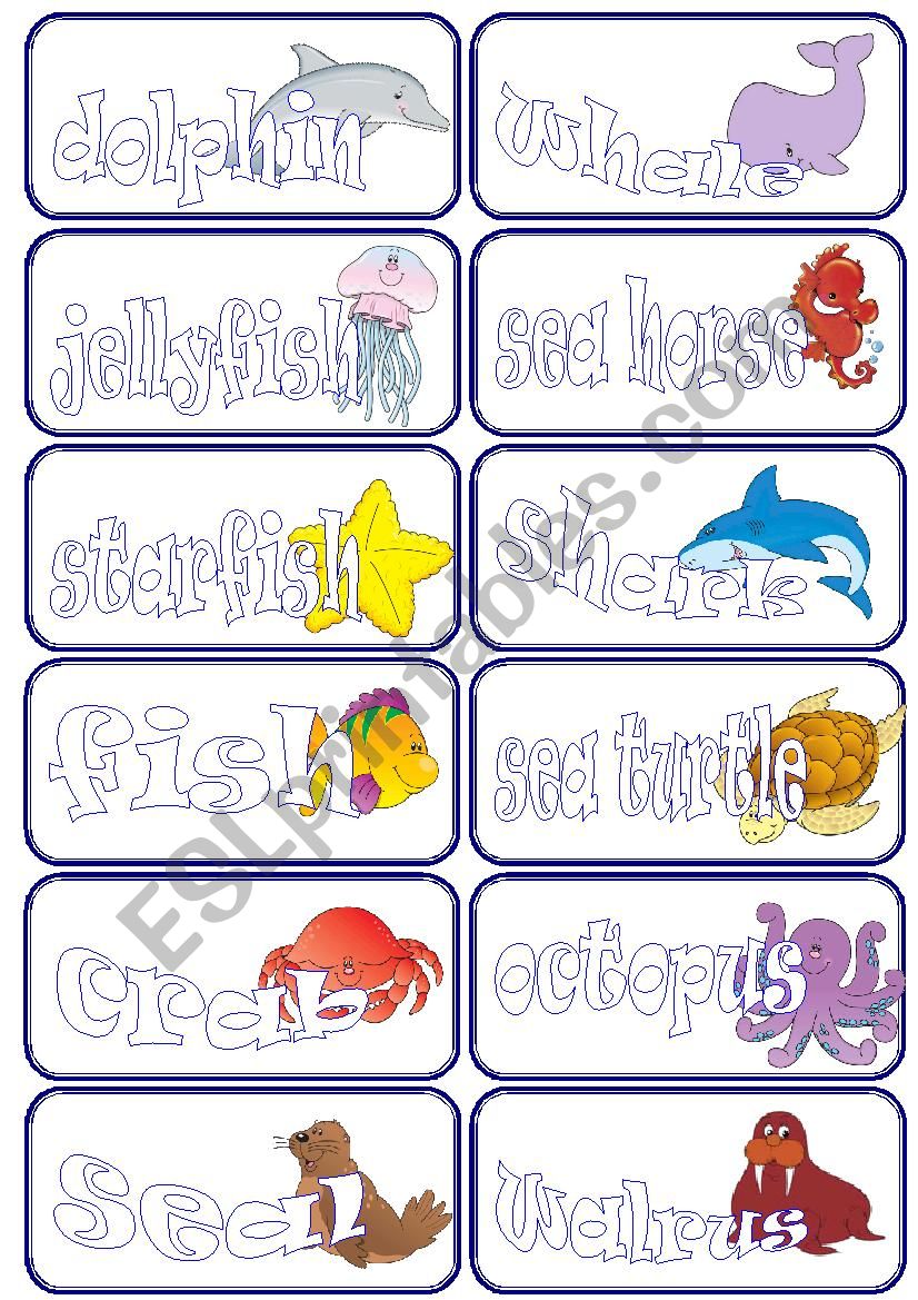 sea animals flashcards worksheet