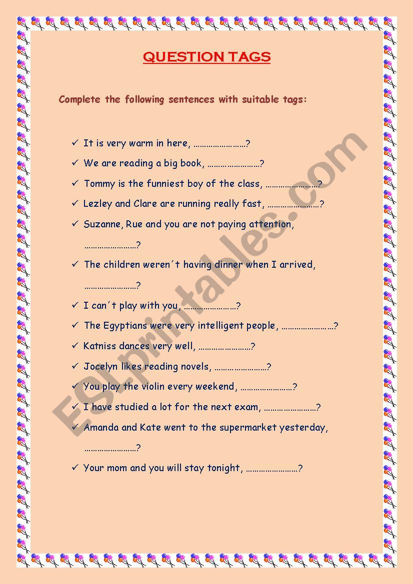 Question tags challange worksheet