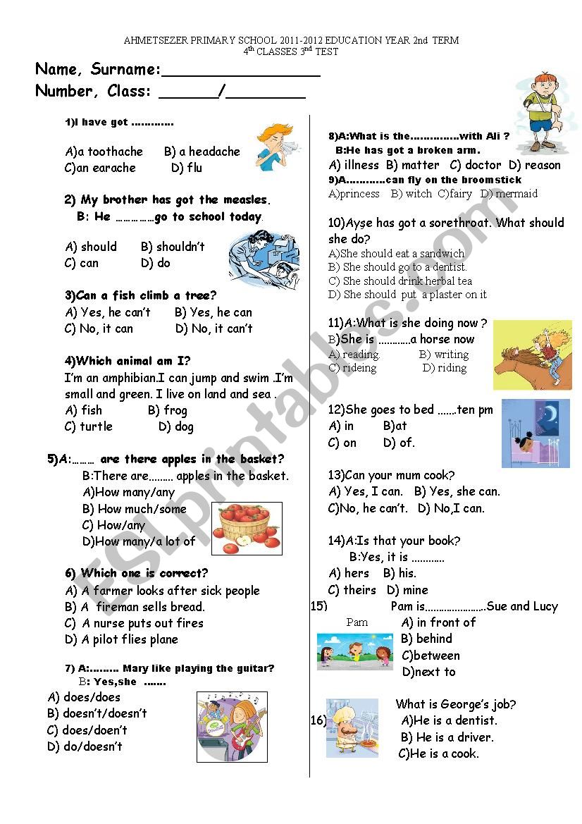 TEST FOR 5 TH GRADES worksheet