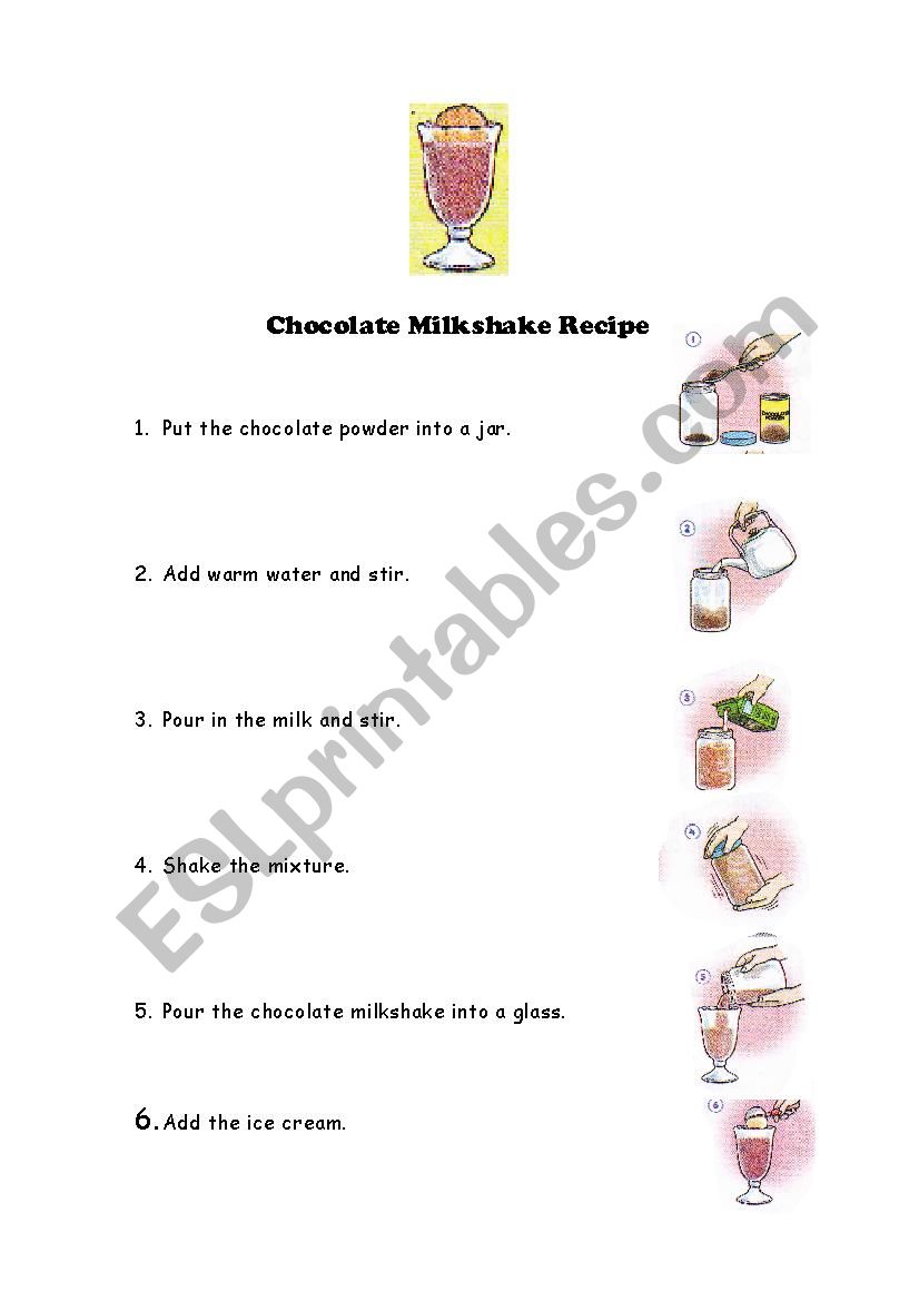 Chocolate Milkshake Recipe worksheet