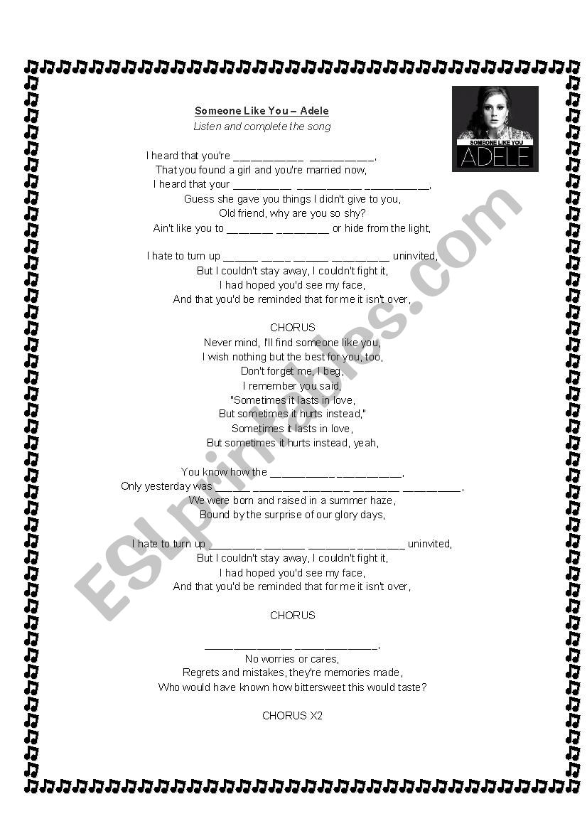 Someone like you by Adele worksheet