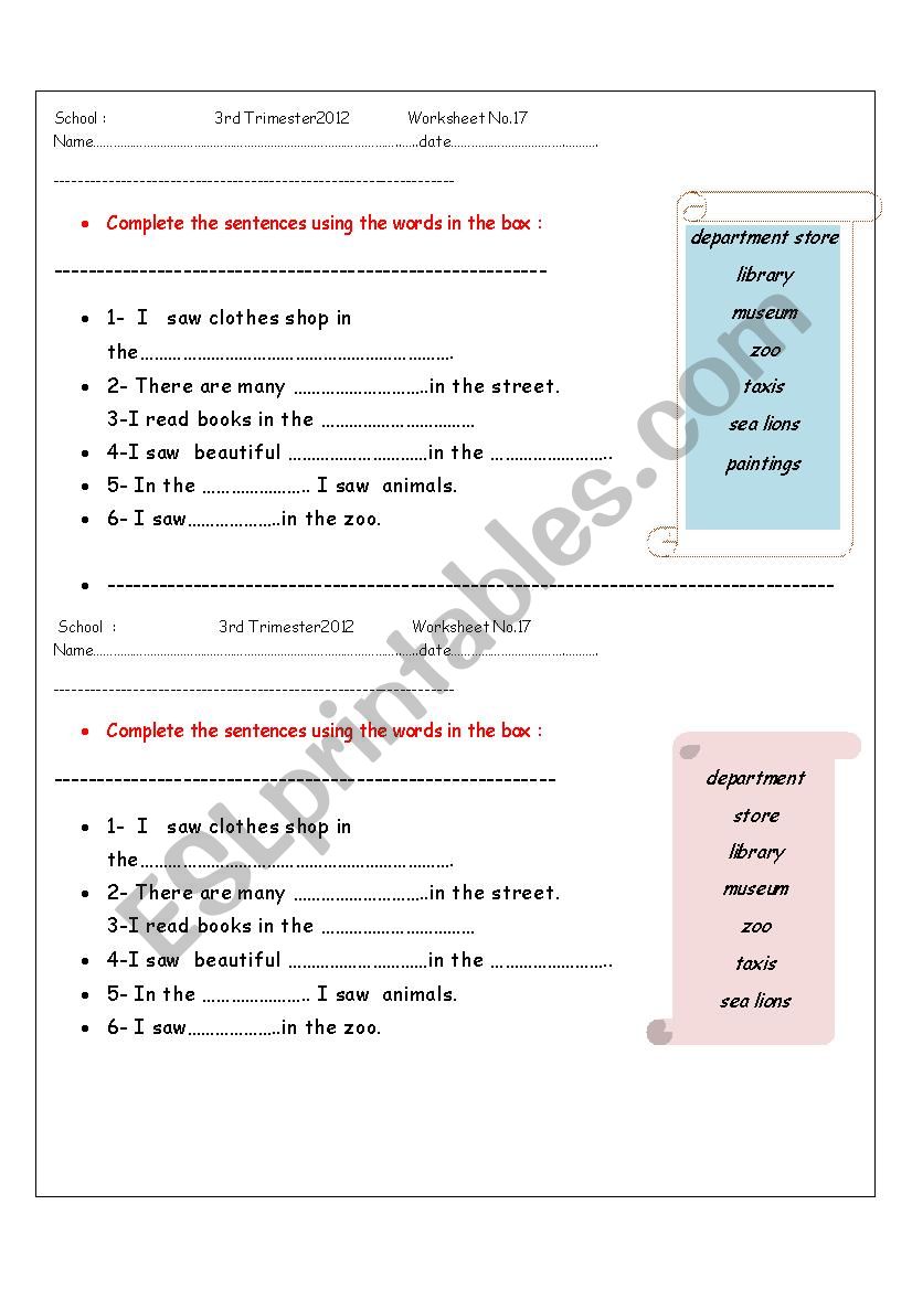 vocabulary worksheet