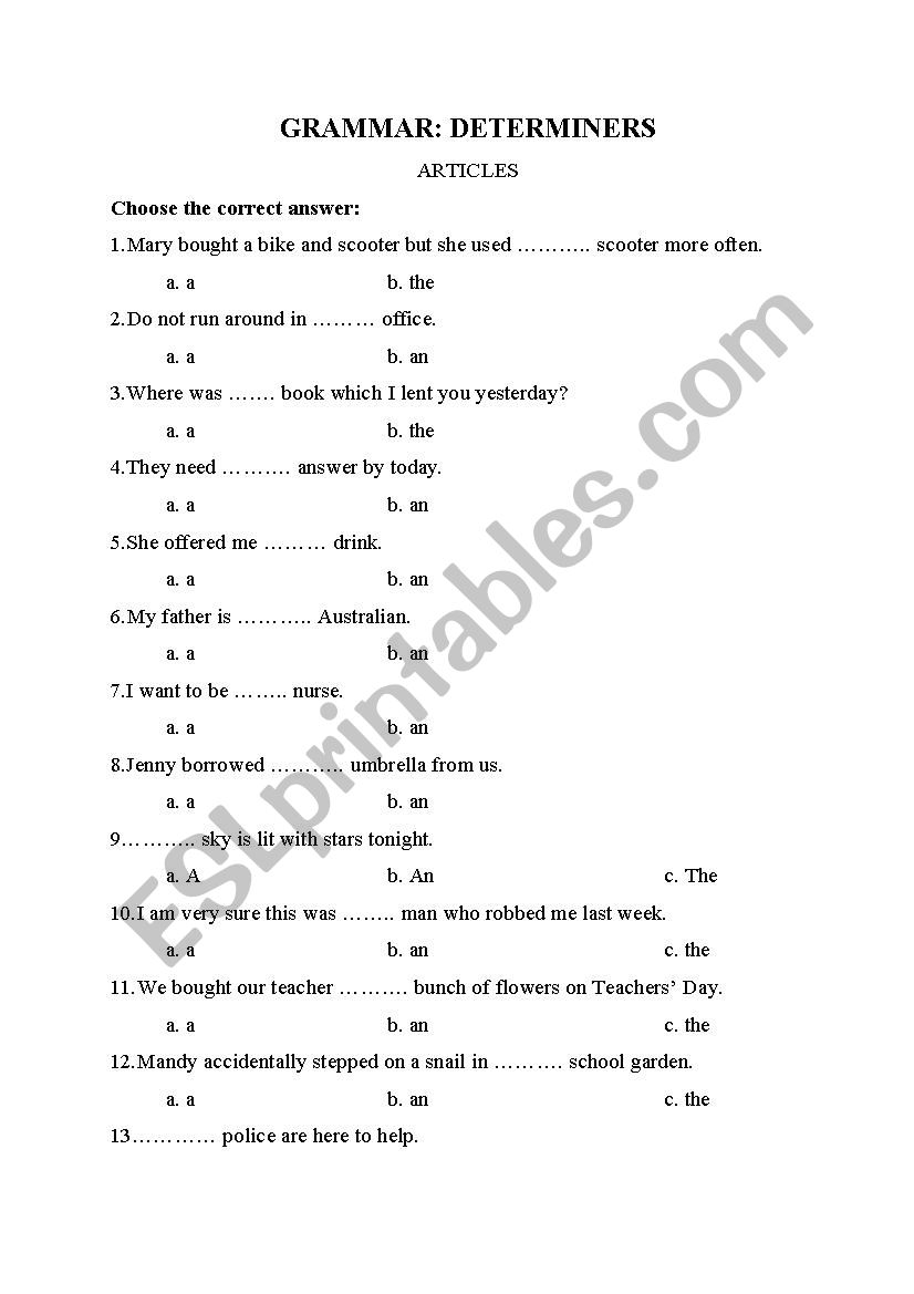 Multiple - choice worksheet