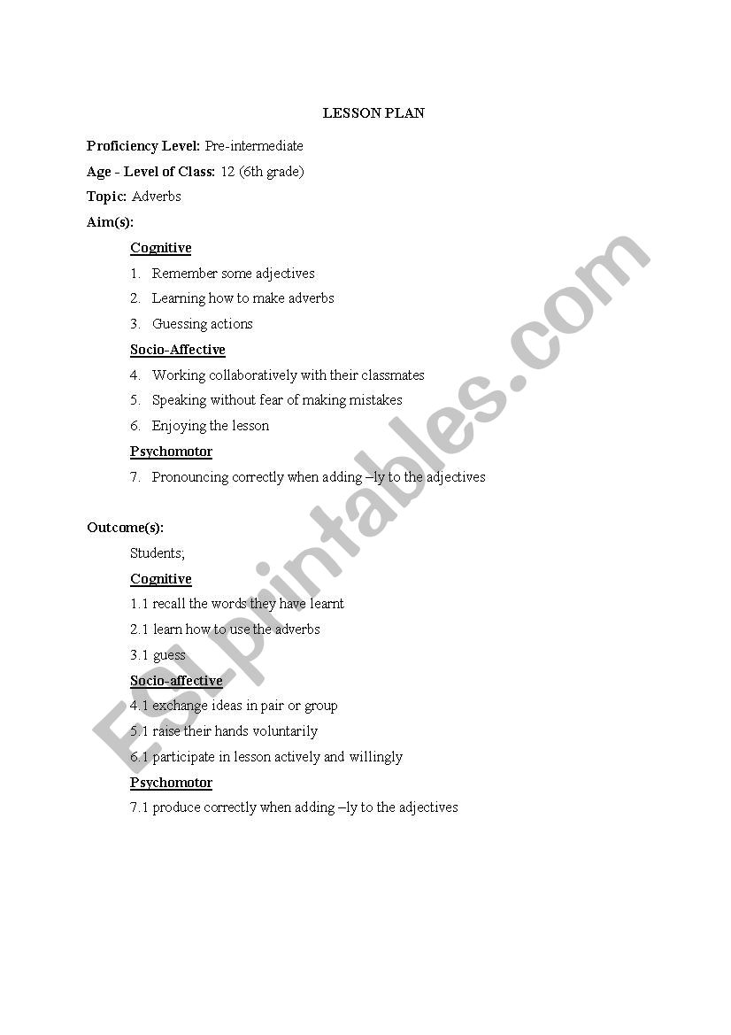 Adverbs worksheet