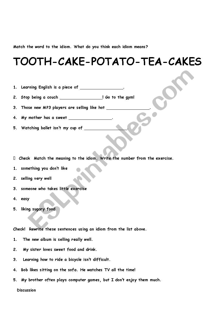 Food Idioms worksheet