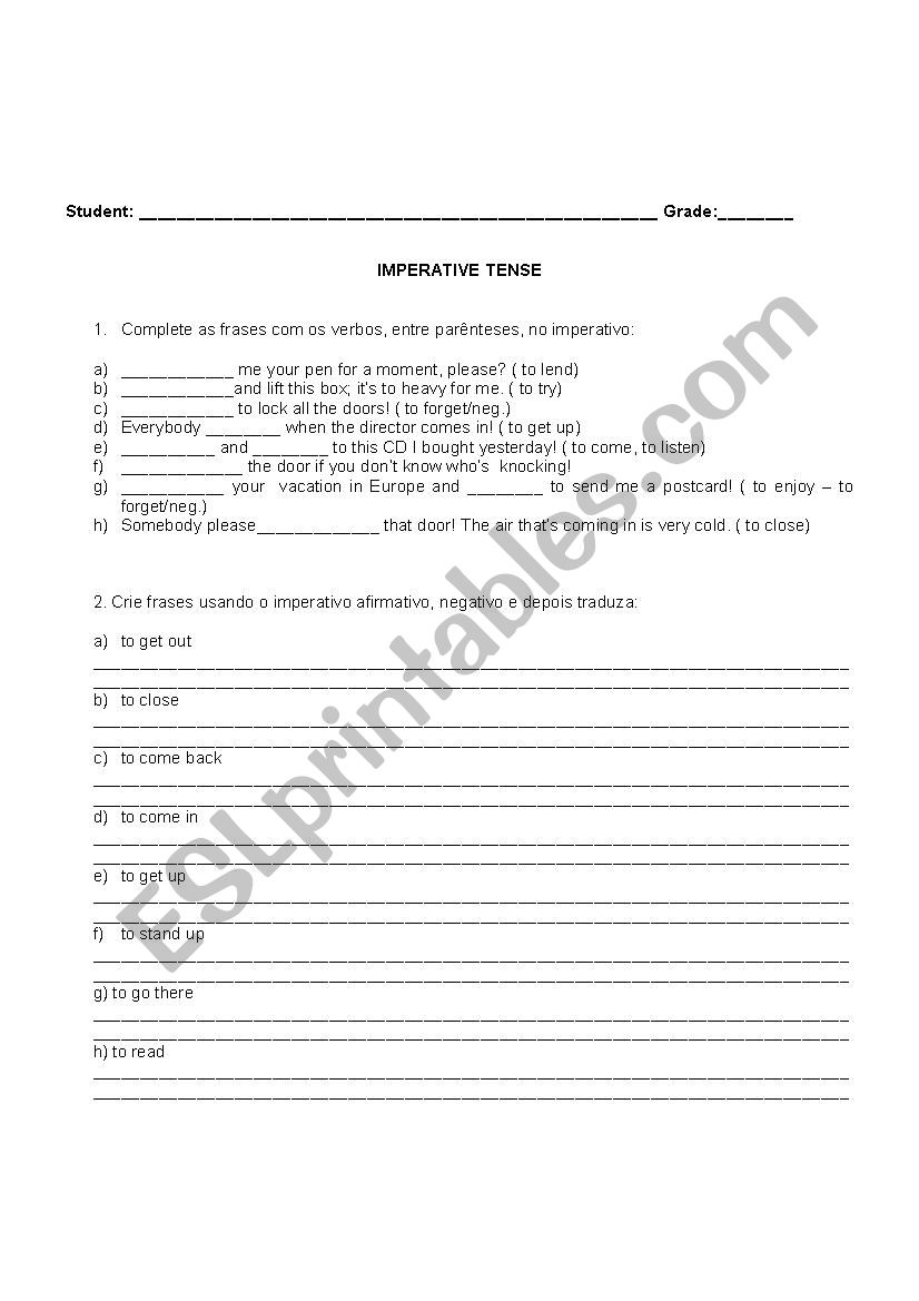 Imperative Tense worksheet