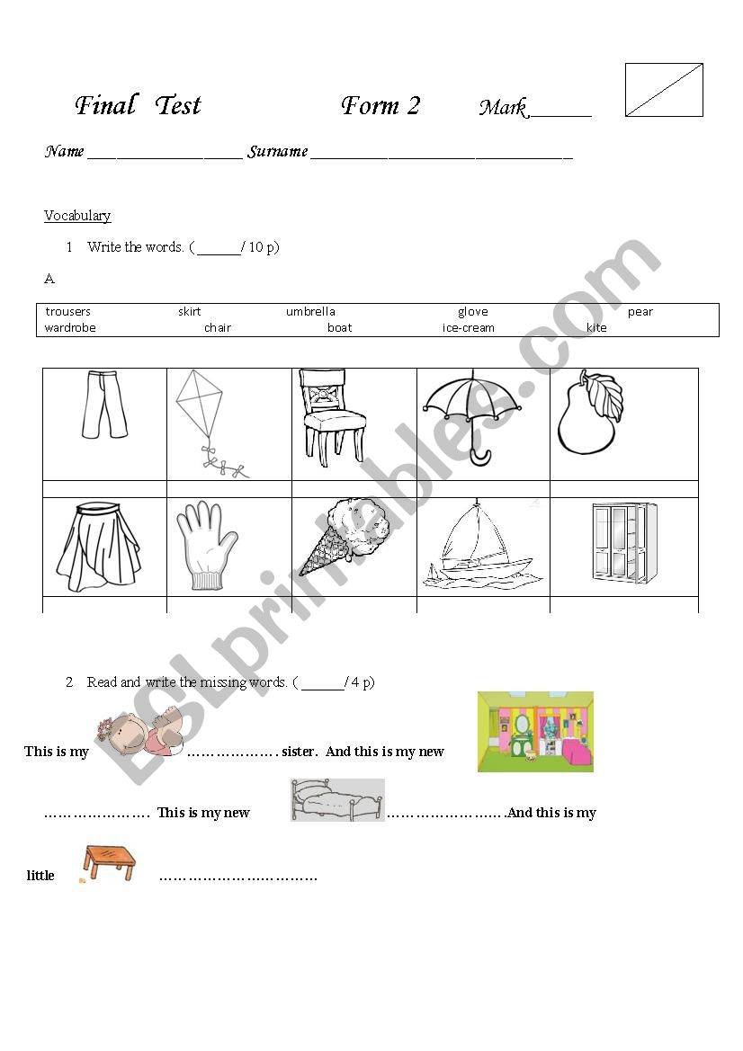 Final test Happy Street 1 worksheet