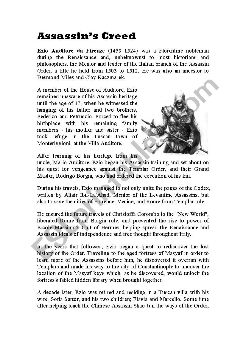 Assassins Creed worksheet