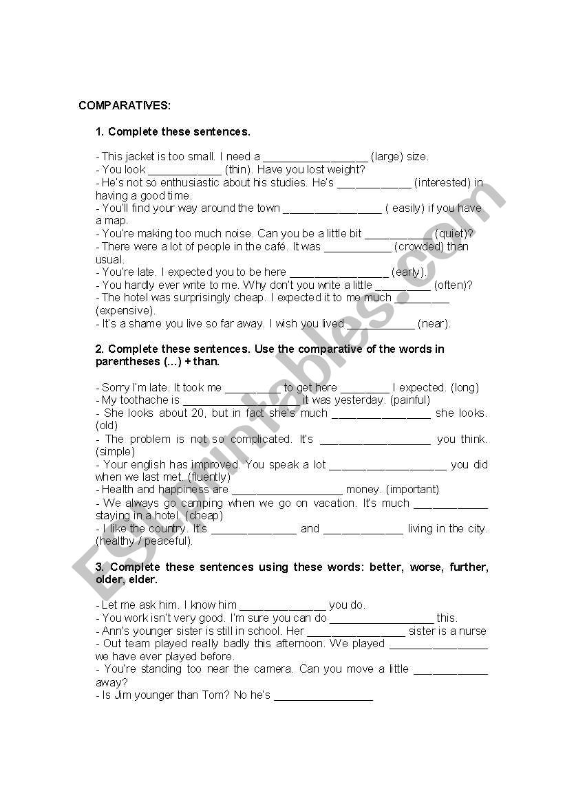 comparative and superlatives worksheet