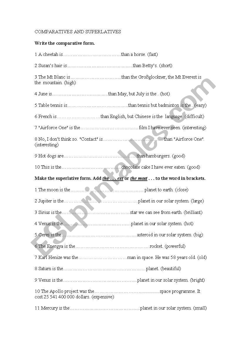 easy comparatives and superlatives