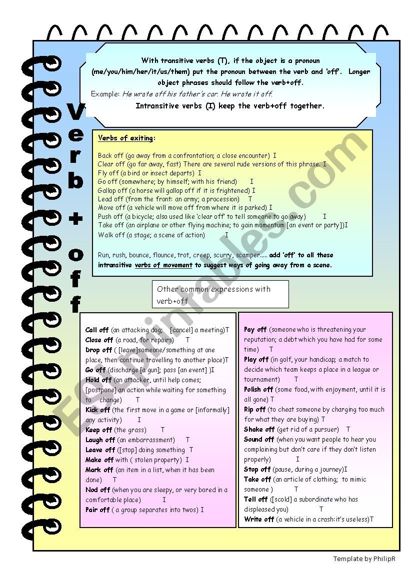 Verbs with off worksheet