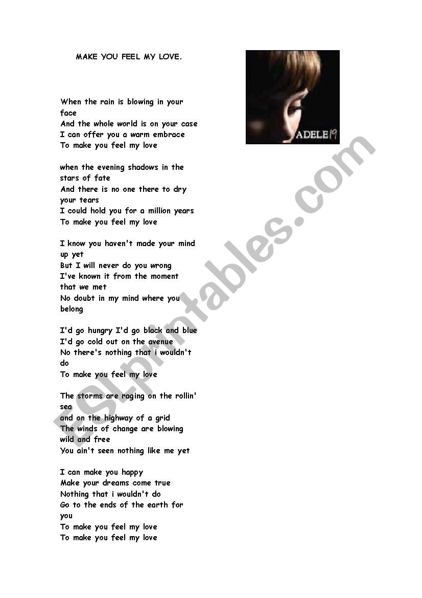 Adele - Make You Feel My Love - ESL worksheet by estevao