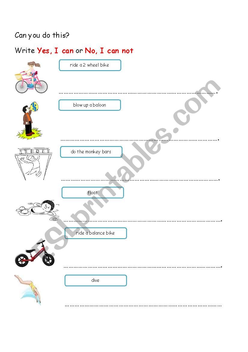 CAN / CAN NOT worksheet