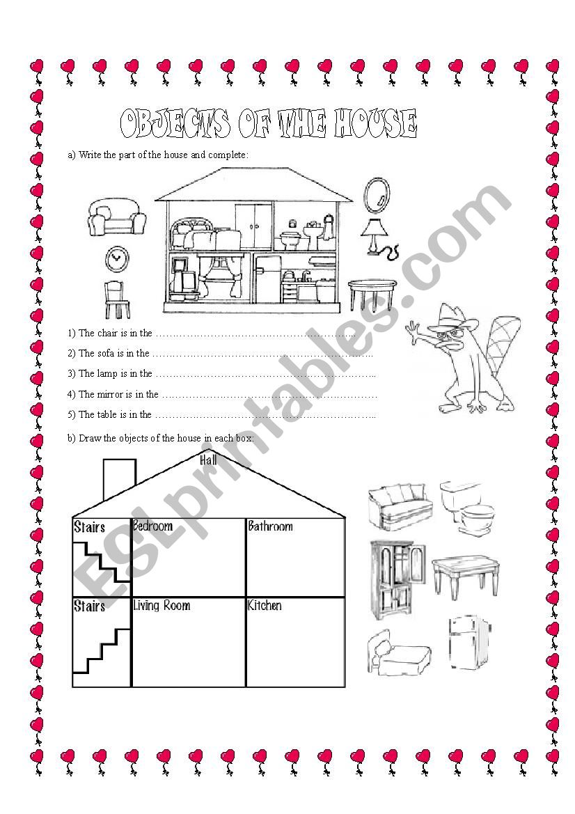 Household items worksheet for Grade 2