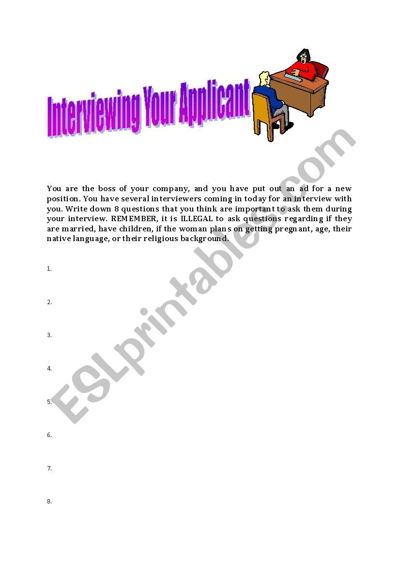 Interviewing your Applicant worksheet
