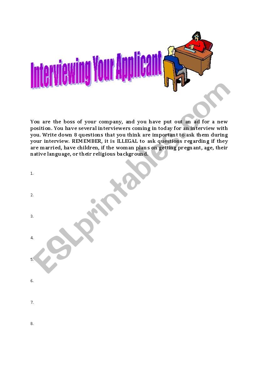 Interviewing your Applicant worksheet