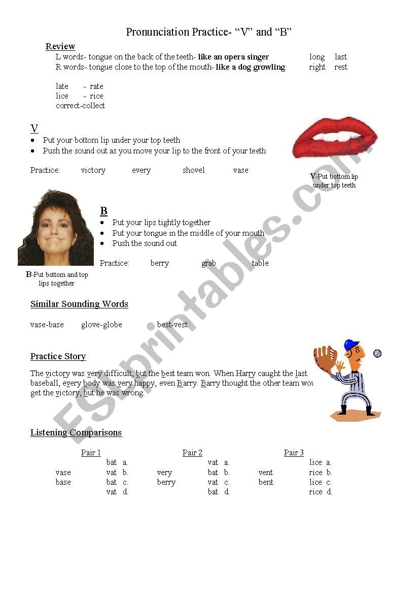 Pronunciation Practice V and B