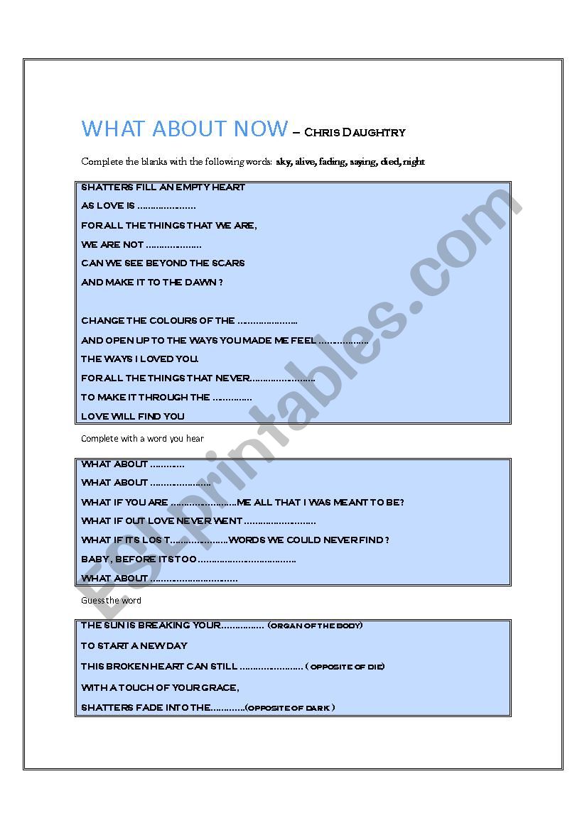 What about now worksheet