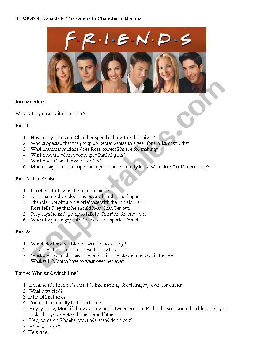 Worksheet Friends season 10 episode 7 - ESL worksheet by claudineraciti